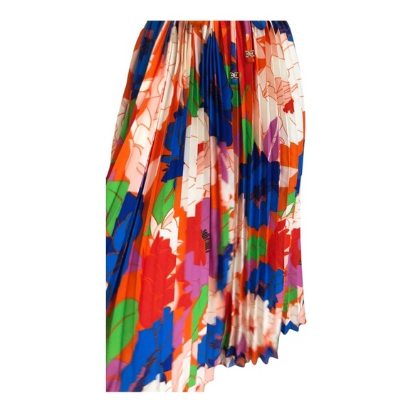 Sam Edelman jpy orange retro floral plisse Pleated belted MIDI Dress size XL new - Picture 7 of 17